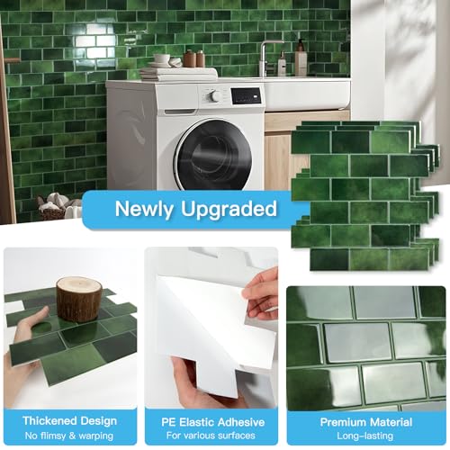 Art3d 10-Pack Subway Tiles Peel and Stick Backsplash, Green, 12 x 12 Inch - color: Green