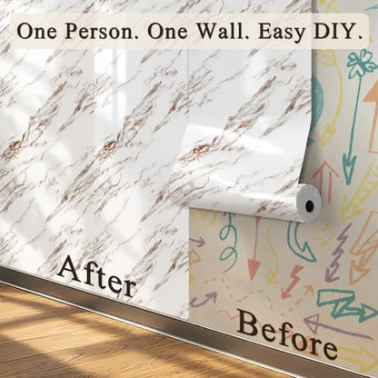 White Brown Marble Peel and Stick Wallpaper, 23.6 x 118 in - color: White Brown Marble, size: 23.6" x 118"