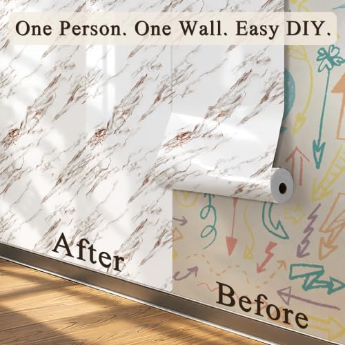 White Brown Marble Peel and Stick Wallpaper, 23.6 x 394 in - color: White Brown Marble, size: 23.6" x 394"