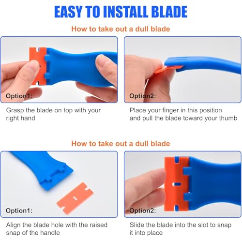 Plastic Razor Blade Scraper Tool,with 10pcs Double Edged Plastic Scraper toolnon Scratch, for Removing Labels Stickers Decals on Glass Windows - color: Plastic scraper