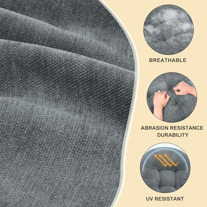 Rocking Chair Cushion - Chenille Fabric, High-Density Sponge, Durable Comfort Non-Slip Bottom Tufted Seat Pads with Ties, Chenille︱Light Grey, 44x19x4 inch - color: Light Grey