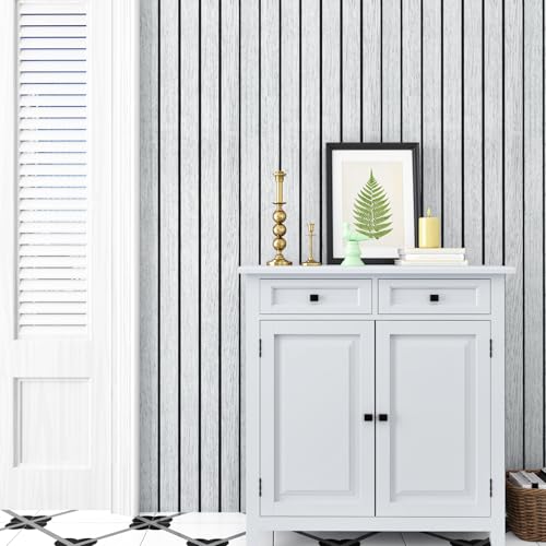 White Grey Wood Panels for Wall Slat Panel Self Adhesive Wood Slat 3D Wall Panels Peel and Stick 11.8"x197" Faux Foam Wooden Walls Panel Removable Modern Wooden Wallpaper for Bedroom Studio - size: 11.8" x 197"