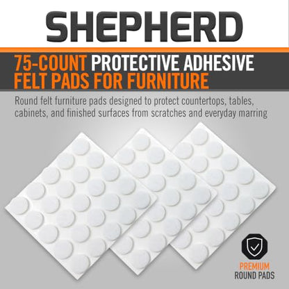 Shepherd Hardware 9957 3/8-Inch Self-Adhesive Felt Furniture Pads, 75-Pack, White