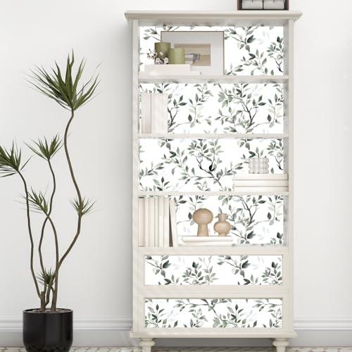 ILHIIOR Green Leaf Peel and Stick Wallpaper Boho 17.5 x118 Inches - color: Green&White, size: 17.5" x 118.1"