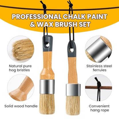 Chalk Paint Brush, 2 Pack Wax Brushes with Natural Bristle - size: Small Round, 2 Pack
