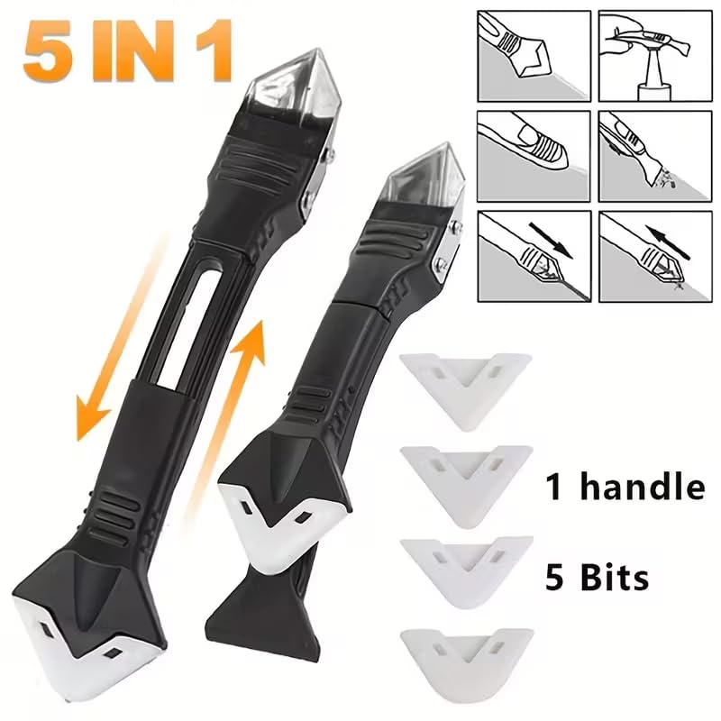 Multi-Purpose Caulking Tool Kit, Caulk Remover Grout Scraper with 5 Replaceable Silicone Tips for Kitchen Bathroom Tile Floor Window Home Improvement(9pcs/set)