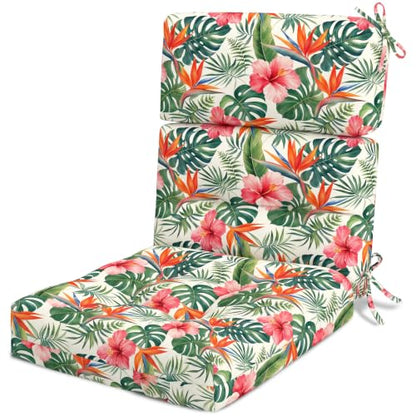 Patio Chair Cushions High Back 44"x22"x4" Thick (Red Monstera) - color: Red Monstera