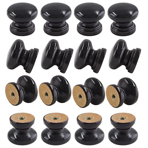 12Pcs Black Wood Dresser Knobs, Mushroom Shape - color: Black & 1 Inch
