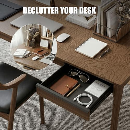 Under Desk Drawer, Solid Walnut Wood Panel – Sturdy Ball Bearing Slides, Easy Under-Desk Mount, Integrated Handle, Desktop Organizer for Office & Home Workstation - color: Walnut