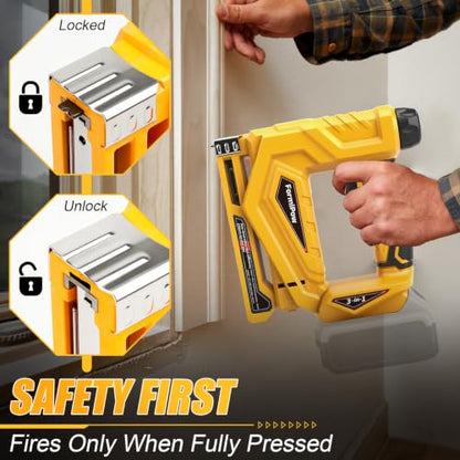 3-in-1 Brad Nailer/Narrow Crown Stapler for Dewalt 20V Battery - color: Yellow