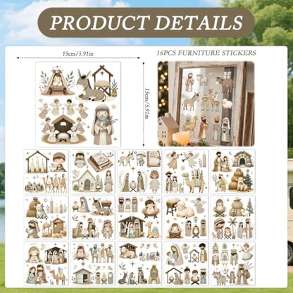 16 Pcs Christmas Nativity Rub on Transfers for Crafts Furniture - color: Nativity