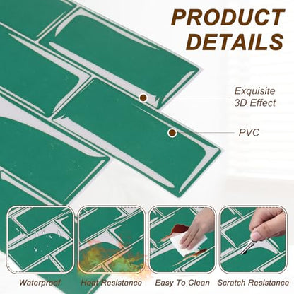HARFINGTON Peel and Stick Backsplash Tiles 9.4"x4.7" Dark Green, 10Pcs - color: Dark Green