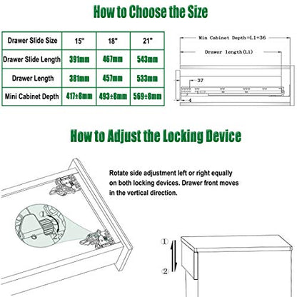 OCG Undermount Drawer Slides 15 inch (6 Pairs), Full Extension Soft Close Concealed Drawer Runners, Come with Mounting Screws and Brackets - size: 15 Inch