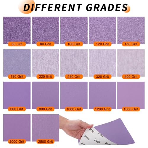 6 Pcs 120 Grit Sandpaper 3.6 x 9 Inch Sand Paper Purple Alumina - size: 120Grit, 3.6 x 9 Inch