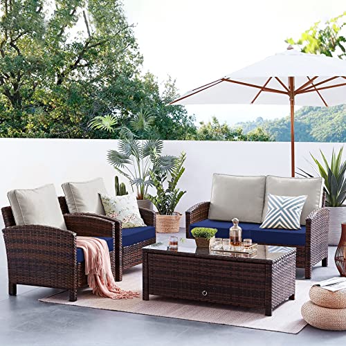 Favoyard Patio Chair Cushions 22 x 22 x 3 Inch Waterproof Outdoor Seat - color: Blue, size: 22 x 22 x 3 In