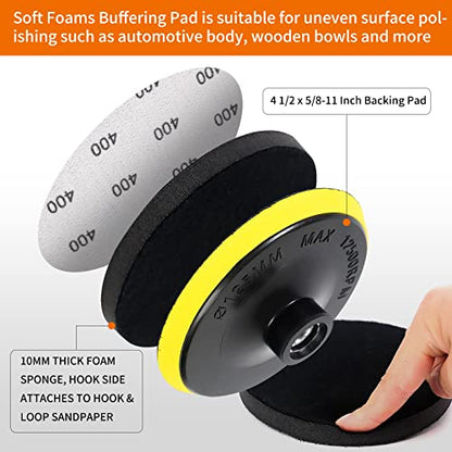 Pomsare 45PCS 5 Inch Wet Dry Sanding Discs Kit with Hook and Loop Backing Pad 5/8-11 and Foam, Angle Grinder Drill Sanding Attachment, Sander for Drill 400 to 5000 Grits Sandpaper for Wood Metal Car - style: 5 Inch
