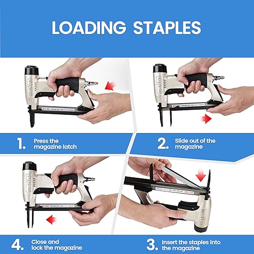 meite MT7116LN Pneumatic Upholstery Stapler 22 Gauge 71 Series 3/8" Crown 1/4" to 5/8" Length Long Nose Stapler