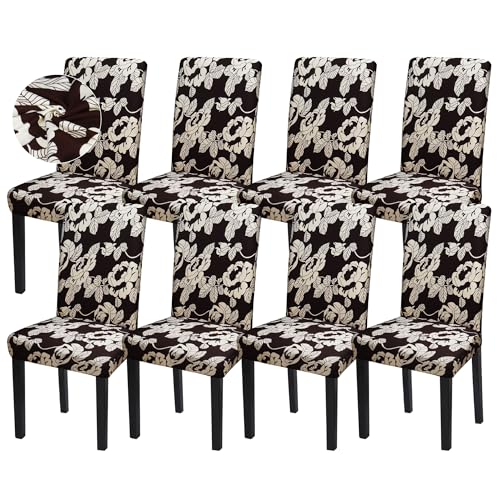 Sufdari Dining Chair Covers,Kitchen Chair Cover,Parsons Chair Slipcover,Spandex Chair Protectors for Dining Room Stretch Chairs Cover Set of 8 -Beige Floral - color: Beige Floral, size: 8 Pack
