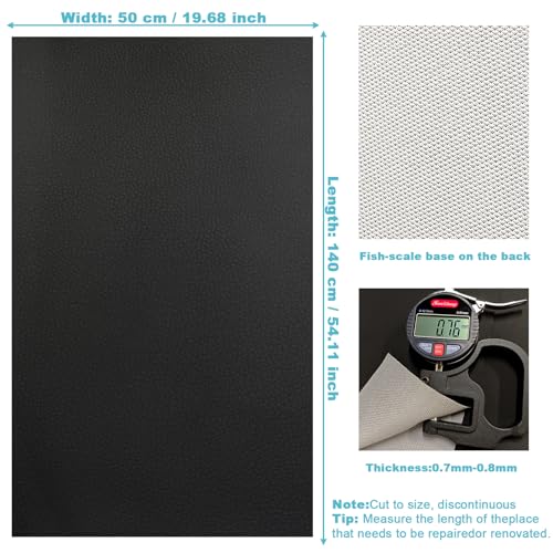 Black Faux Leather Fabric 20"×55" Lychee Grain Upholstery Vinyl - color: Black Lychee Grain, size: 20"x55" (50cm x 140cm)