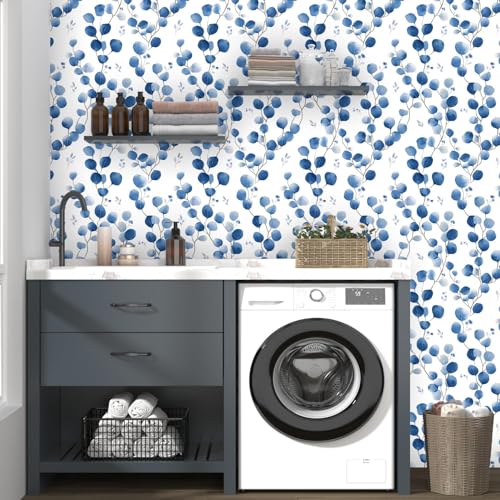 Laatse Light Blue Leaf Floral Wallpaper Peel and Stick 17.5" × 118" - color: Blue Leaf, size: 17.5" x 118"