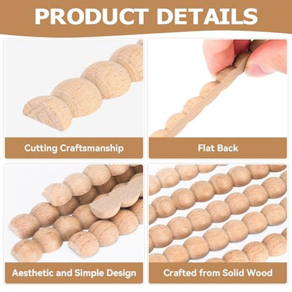 18 Pcs Unfinished 3D Decorative Wood Trim Molding, 15.9 Inch Half Wooden Beads Trim for DIY Home Wall Cabinet Shelf Window Door Furniture Decoration (14mm x 7mm)