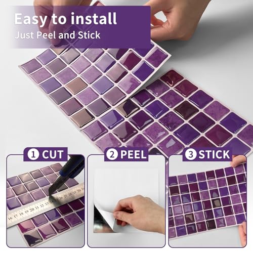 VICCI 20-Pack 6x6 Purple Peel and Stick Backsplash Tiles - color: Purple Mix