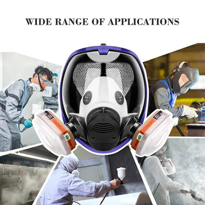 17in 1 Reusable Full Face Respirator Widely Used in Paint Sprayer, Chemical,Woodworking,Dust Protector