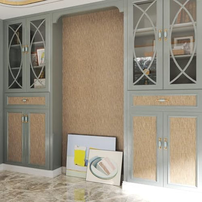 Decotalk Grass Cloth Wallpaper Peel and Stick Grasscloth Wallpaper Wall Cover Brown Grasscloth Textured Contact Paper Removable 17.7"x120" Self Adhesive Contact Paper for Cabinets Vinyl Wallpapers - size: 17.7" x 120"