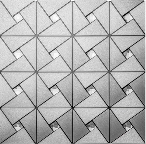 DICOFUN Peel and Stick Backsplash Metal Tile, Mixed Glass Self-Adhesive Mosaic Tiles, Stainless Steel Stick on Wall Tiles for Kitchen and Bathroom Backsplash, Mirror Décor (1) - color: Brushed Silver and Glass, size: 1 Sheet, 12"x12"x0.12"