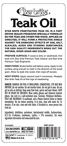 STAR BRITE Teak Oil, Long-Lasting, UV-Resistant Wood Sealer & Preserver - style: 16 oz