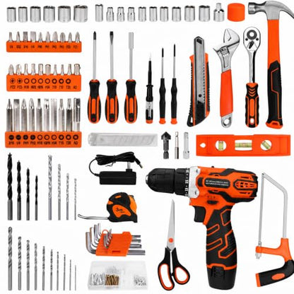 255-Piece Home Tool Kit with 12V Cordless Drill and Drawer Case