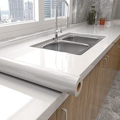 tiltil Glossy Peel and Stick Wallpaper White Contact Paper 15.8" × 197" - color: Pure White, size: 15.8" x 197"