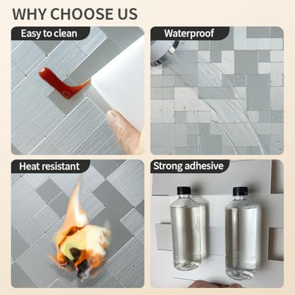 DICOFUN Metal Peel and Stick Tile Backsplash, Stainless Steel Kitchen Metal Backsplash Tile, Stick on Backsplash for Kitchen (1) - color: Brushed Silver, size: 1 Sheet, 12"x12"x0.12"