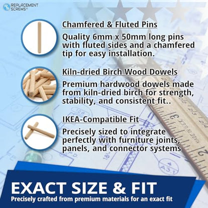 ReplacementScrews Wooden Dowel Pins Compatible with IKEA Part 101339