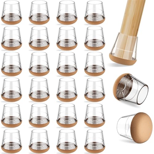 yomanta 24 PCS Silicone & Felt Chair Leg Floor Protectors - Scratch Proof & Noise Reducing Furniture Caps for Hardwood Floors - Round XS Fits 9/16" to 11/16" (15–18mm), Clear - color: Clear, size: Round XS (Fit 15–18mm)