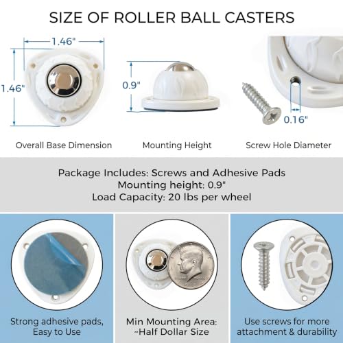 Self Adhesive Caster Wheels: 360° Swivel Bulk Pack (White, 8pcs - color: White, size: 8pcs