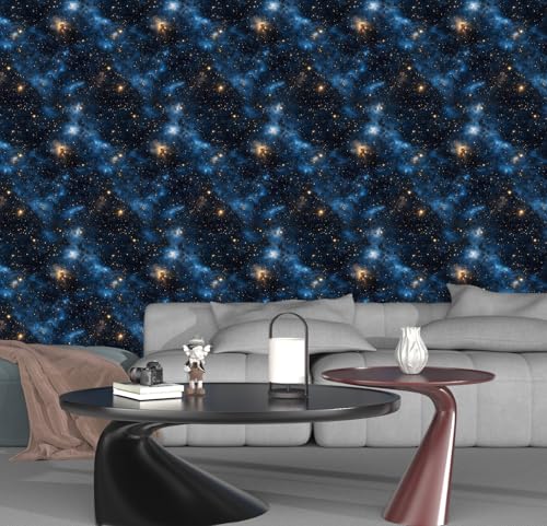 Laatse Dark Starry Sky Wallpaper Peel and Stick 17.5"x 118",Black/Blue - color: Black/Blue, size: 17.5" x 118"