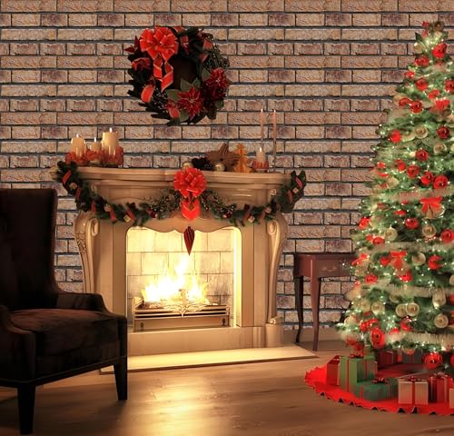 3D Brick Wall Panels Peel and Stick,10Pcs Self Adhesive PVC Tiles - color: Tawny Brick