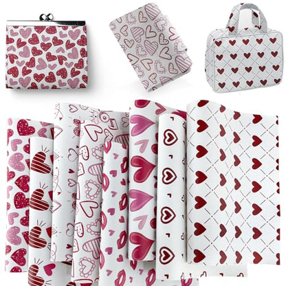 ONEART | 8 Pcs Printed Lychee Texture Faux Leather Sheets, 8"×12" Red Heart PU Leather Fabric for Earrings DIY Crafts Making-Heart - color: Heart