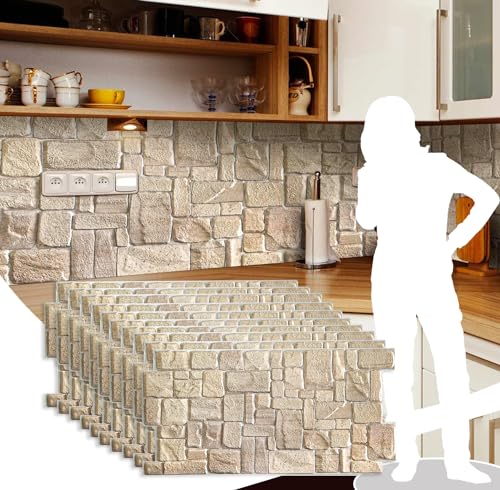 Dundee Deco PG7005-10 Beige Faux Limestone PVC 3D Wall Panel, 3.3 ft X 1.7 ft (98 cm X 50cm), Interior Design Wall Paneling Decor, 5.61 sq. ft. (0.49sq. m) Each, Pack of 10 - size: 39" x 20", Pack of 10