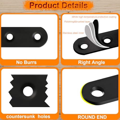 JULIHTU 16 Pack Black Flat Bracket 3 inch Straight Brace - color: Black, size: 16 Pcs / 3 x 0.63 in