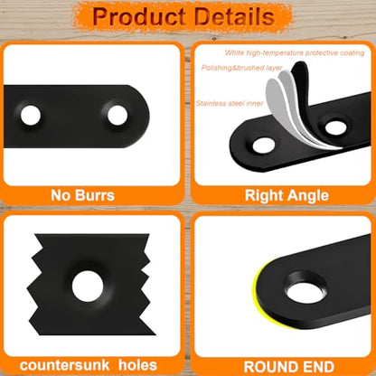 24 Pack Black Flat Bracket Straight Brace Mending Plates - color: Black, size: 24 Pcs / 1.42 x 0.63 in