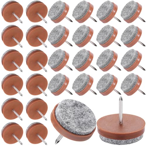 30 Pack 30mm Nail-on Felt Pads, Round Heavy Duty Furniture Glide - color: Brown, size: Φ 30 mm