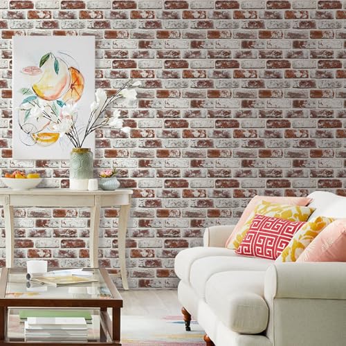 Commomy Faux Brick Peel and Stick Thin PVC 10 Pcs 11.8" x 11.8",Red - color: Brick-YH