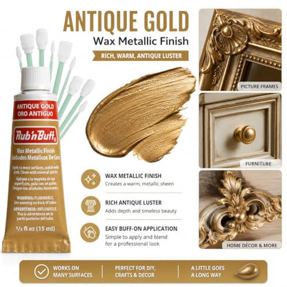 Rub n Buff Wax Metallic Antique Gold, Rub and Buff Finish, 0.5-Fluid Ounce, Pixiss Blending and Application Tools for Applying Metallic Wax Paint - color: Antique Gold