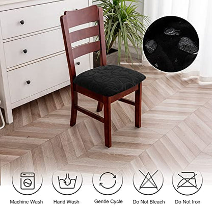 Genina Waterproof Dining Chair Covers Stretch Seat Covers, 4Pack - color: Flower Pattern-black