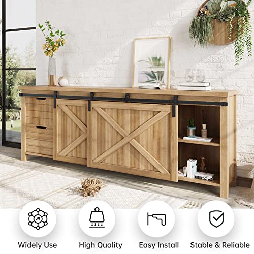 EaseLife 8 FT Mini Cabinet Bypass Sliding Barn Door Hardware Track Kit,Easy Install,Slide Smoothly Quietly,Apply for Storage Window TV Stand and Other Shielding (No Cabinet) - size: 8 feet for 2 doors
