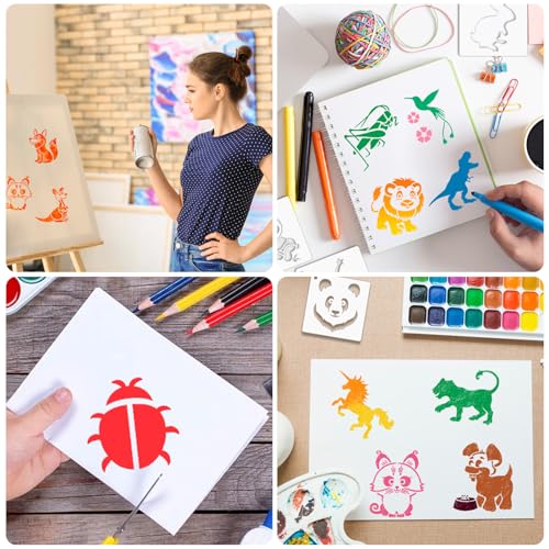Augshy 56 Pcs Animal Stencils for Painting Craft Drawing Templates for Kids - style: Animals