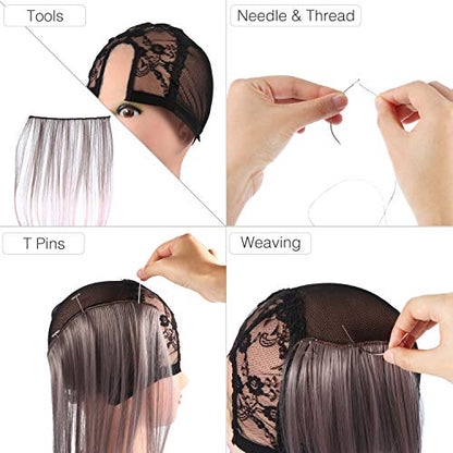 Boao 20 Pcs Wig C Curved Sewing Needles with Thread for Hair