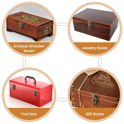 1 Set Jewelry Box Hinges Hasp Catch, Retro Engraved Decorative - color: Antique Bronze- 8pcs